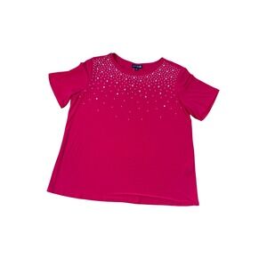 Anthony Richards Womens Top Embellished Short‎ Sleeve Pink Blouse size XL